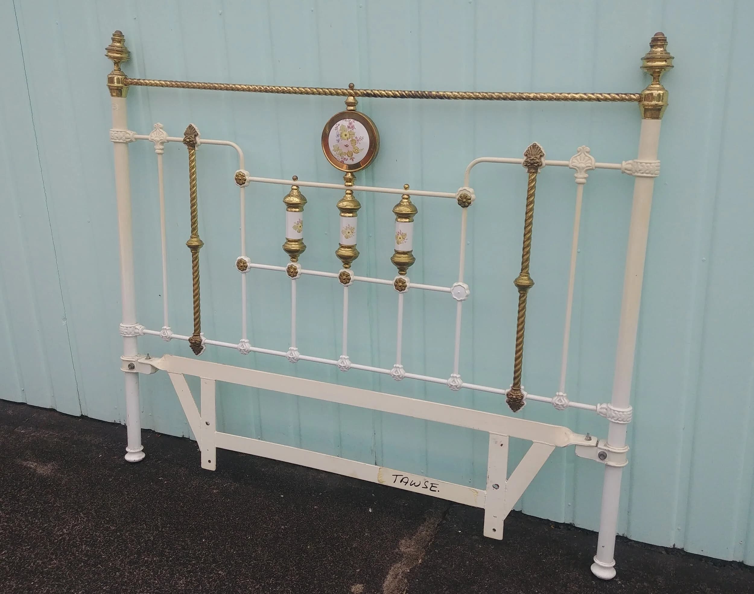 Ornate Gilt and white metal queen head board